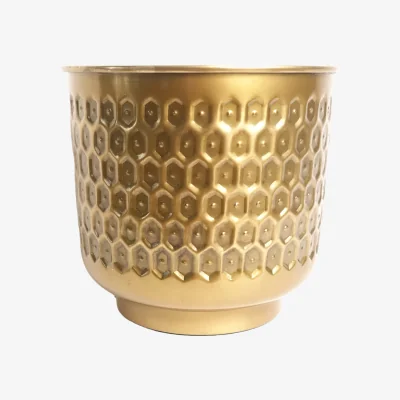 The Range Gold Honeycomb Metal Planter by Leaf - Gold