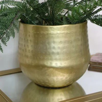 The Range Small Round Gold Patterned Planter - Gold