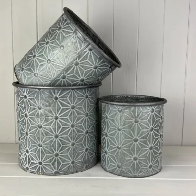 The Range Grey Embossed Daisy Designed Planters Set of 3 - Grey