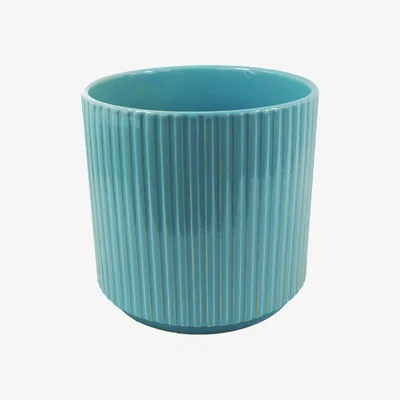 The Range Turquoise Blue Ribbed Ceramic Planter Plant Pot 13.5 x 13.5 x 13cm - Turquoise