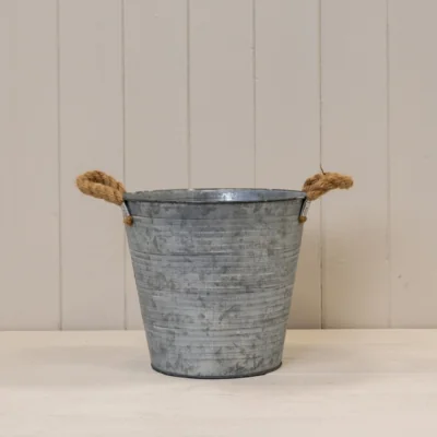 The Range Grey Zinc Bucket with Drainage Holes and Hessian Ears - Grey