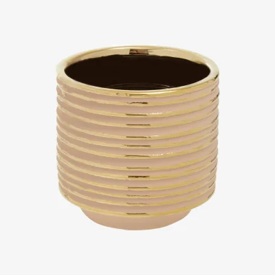 The Range Haldis Blush Pink and Gold Small Ceramic Planter - Gold