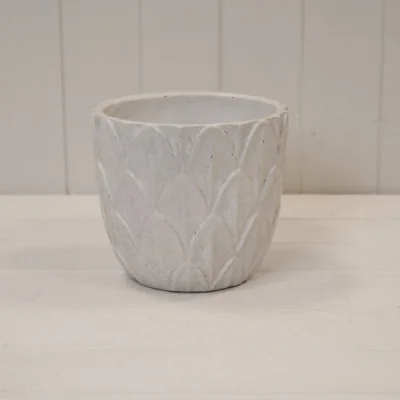 The Range Delicate Round White Leaf Patterned Pot - White