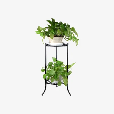 The Range 2-Tier Black Metal Plant Stand with European Style Trays - Black