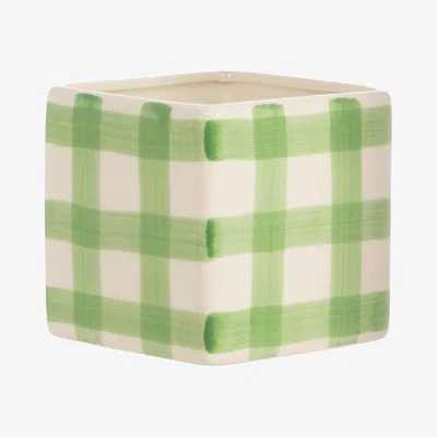 The Range Square Stoneware Indoor Plant Pot - Green