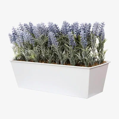 The Range Artificial Lavender Tin White Planter Window Box - Lilac