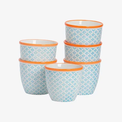 The Range 14cm Hand-Printed Plant Pot Pack of 6 - Blue