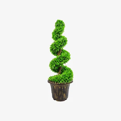 The Range Green Large Leaf Spiral Trees with Decorative Planter - Green / 90cm
