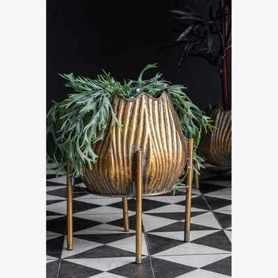 Rockett St George Gold Scallop Planter On Stand