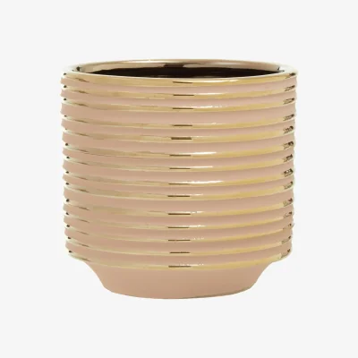 The Range Haldis Blush Pink and Gold Large Ceramic Planter - Pink