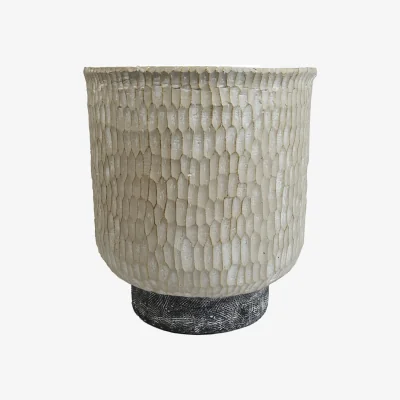 The Range Brushed Gold Stone Effect Planter Composite Plant Pot - White