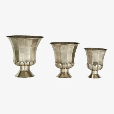 The Range Reza Set of 3 Antique Silver Finish Planters - Silver
