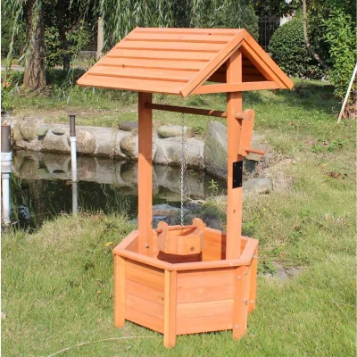The Range Wooden Wishing Well Bucket Planter Plant Flower Pot Patio Ornament - Brown