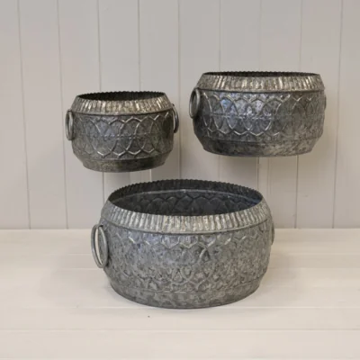 The Range Grey Set of Three Patterned Bowl Planters - Grey