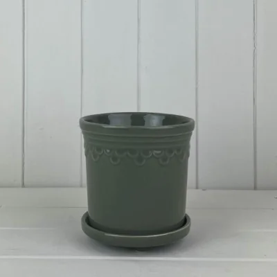 The Range Charming Dark Green Sage Saucer Pot - Pale Green