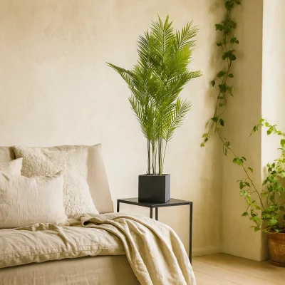 The Range Large Artificial Paradise Palm in Dark Stone Effect Square Planter - Green