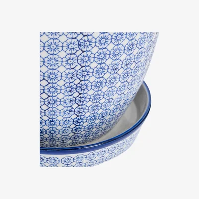The Range 20.5cm Hand-Printed Plant Pots with Saucers Pack of 3 - Blue