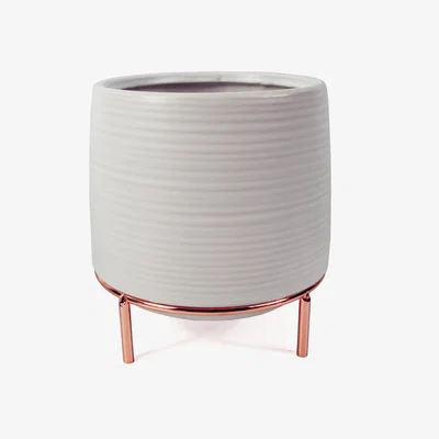 The Range 18cm White Ceramic Planter with Metal Stand - White