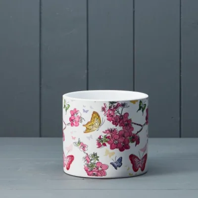 The Range Rustic White Floral Butterfly Pot for Plants - Multi