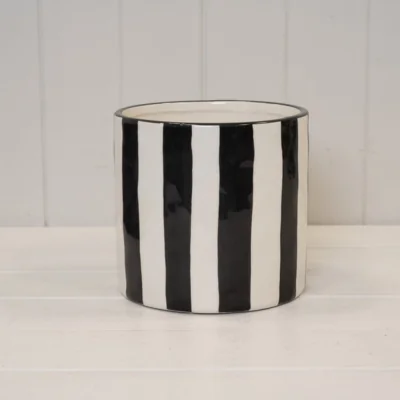 The Range Timeless Black and White Striped Round Pot - Black