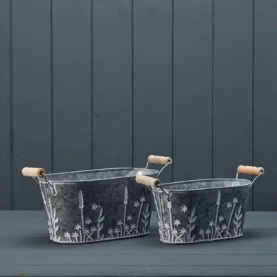 The Range Grey Set of Two Meadow Oval Planters - Grey