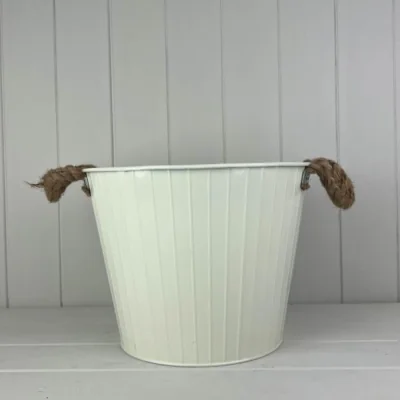 The Range Cream Round Tapered Zinc Planter with Rope Ears and Drainage Hole - Cream