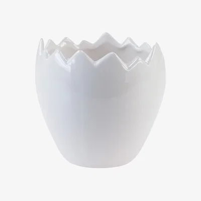 The Range Ceramic Egg Cracked Effect Planter Pot  - White