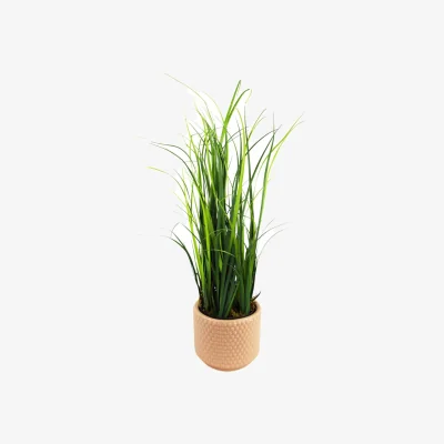 The Range 60cm Artificial Onion Grass Plant with Dusty Pink Ceramic Planter - Green