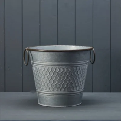 The Range Grey Textured Round Zinc Honeycomb Planter - Grey