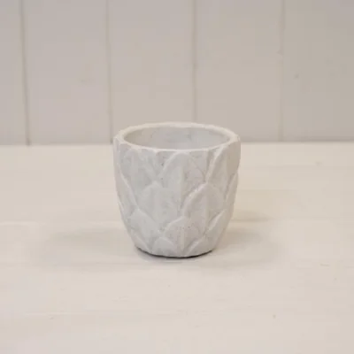 The Range Round White Leaf Patterned Pot - White