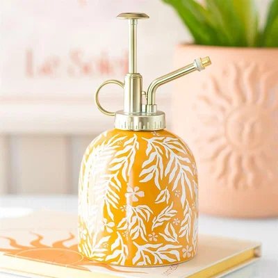 The Range Sunny Leaf Print Ceramic Plant Mister For Indoor Gardens - Orange
