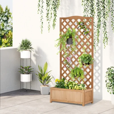 The Range Garden Wooden Planter Box with Trellis - Brown