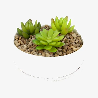 The Range Ceramic Planter and Bamboo Base Round - White
