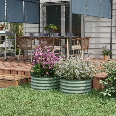 The Range Galvanised Raised Garden Bed Planter Box, Set of 2, Dark Grey - Green