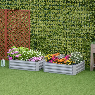 The Range Set of 2 Raised Garden Bed, Elevated Planter Box with Galvanized Steel - SIlver