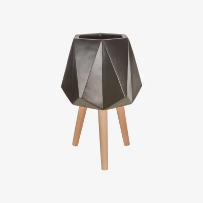 The Range Darnell Large Black Geometric Planter with Legs - Black