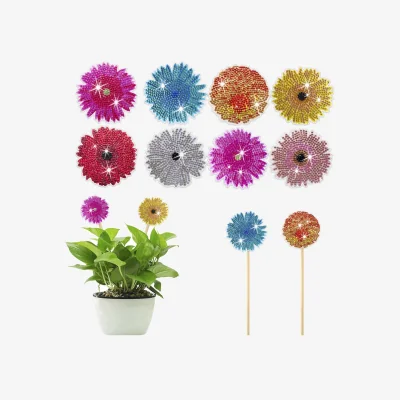 The Range Pack of 8 Flower Plant Pot Stakes Diamond Art Kit - Multi
