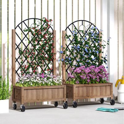 The Range Outsunny Wooden Planter with Metal Trellis and Drainage Holes - 60cm3