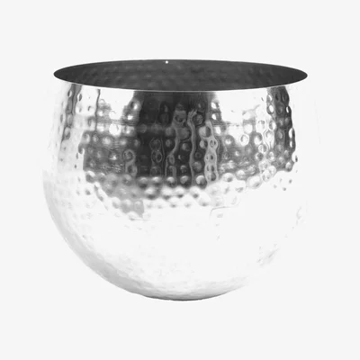 The Range Leaf Large Metal Hammered Planter - Silver - Silver