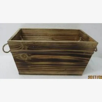 The Range Brown Rectangular Burntwood Trough with Wooden Beading & Rope handles - Brown