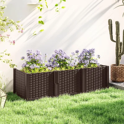 The Range Outsunny Plastic Garden Bed, Modular Planter Box Kit for Flowers - Brown