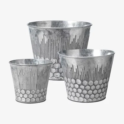 The Range Set of 3 Indoor Zinc Honeycomb Plant Pots - Silver