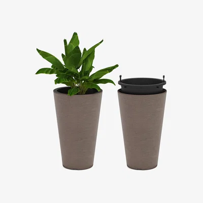 The Range Tall Round Planter Set of 2 - Brown