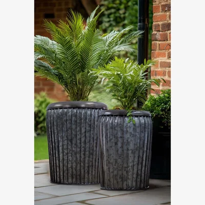 Rockett St George Set Of 2 Galvanised Iron Ribbed Planters