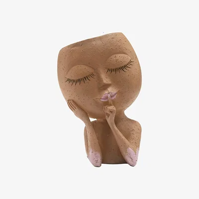 The Range Human Face Resin Flowerpot Ornament - White