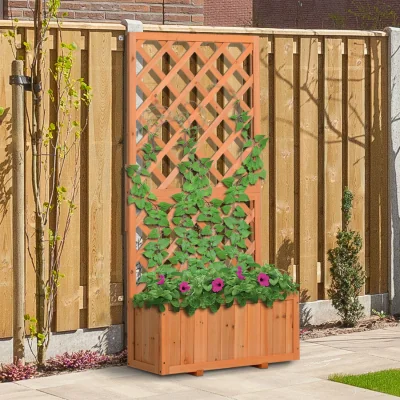 The Range Flower Stand With Pine Trough Planter - Orange
