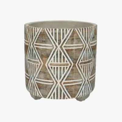 The Range Geo Pattern Cement Plant Pot - Blue & Brown