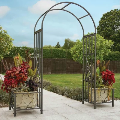 The Range Metal Garden Patio Arch With Planters Rose Arbour Archway Plant Trellis 2014584 - Black