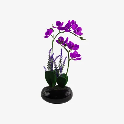 The Range Artificial Orchid in Black Ceramic Bowl Planter - Purple