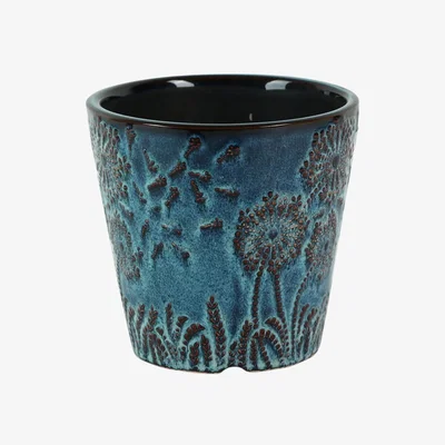 The Range Artisan Blue Dandelion Embossed Ceramic Plant Pot - Blue